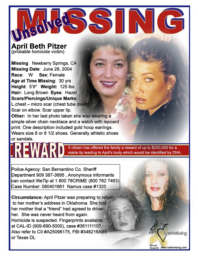 April Beth Pitzer UNSOLVED MISSING - probable homicide - 2004 - California