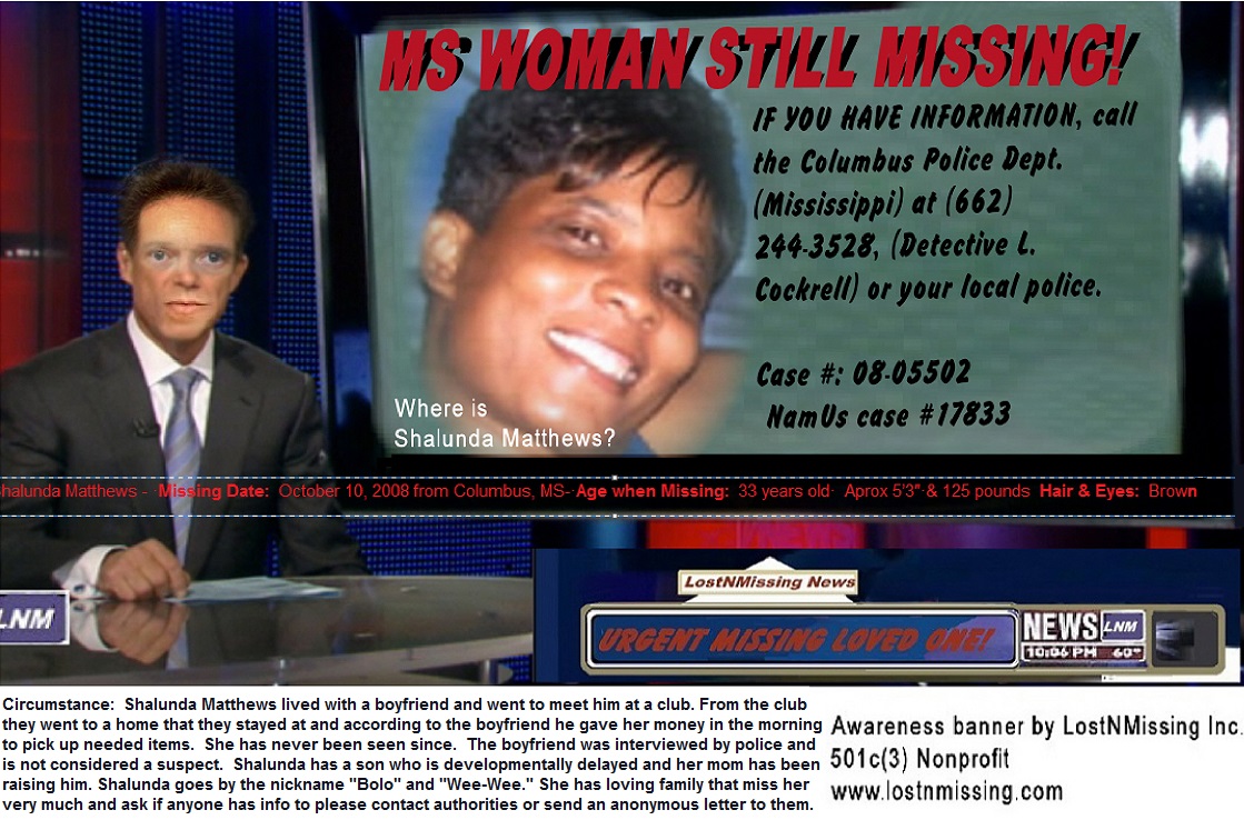 Shalunda Matthews UNSOLVED MISSING since Oct 09 2008 - Columbus MS
