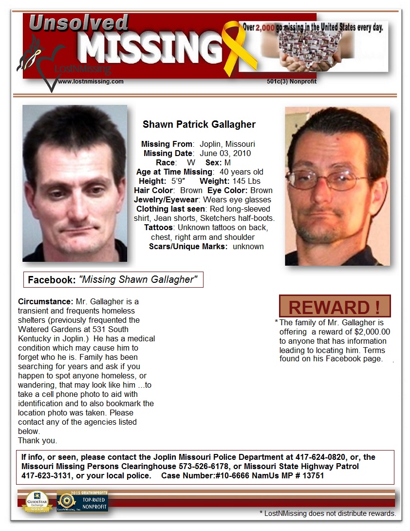Unsolved Missing Shawn Gallagher - Joplin, MO - since 2010