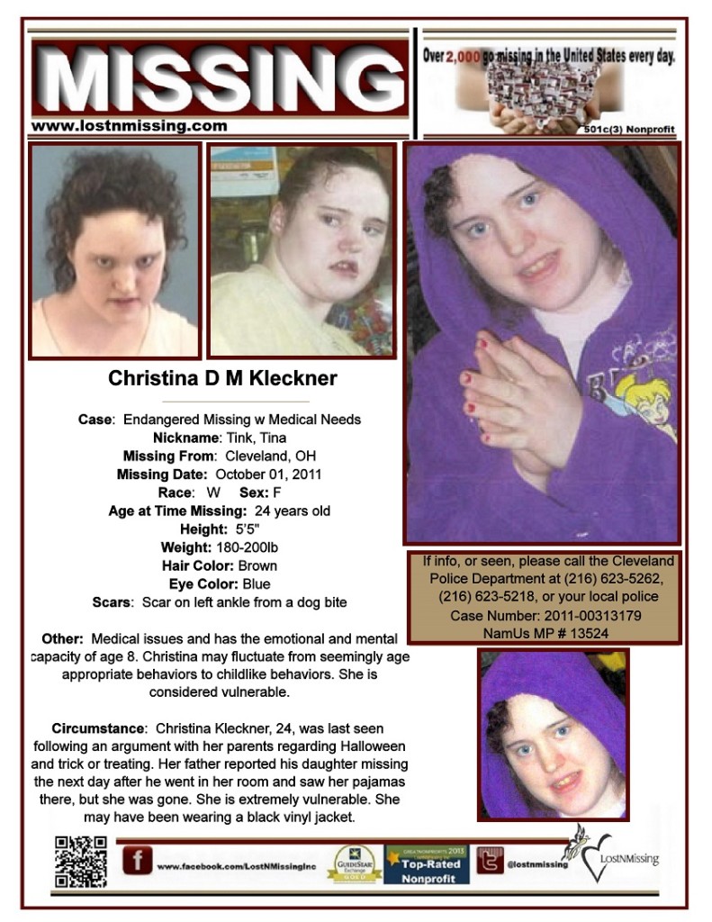Christina Kleckner MISSING - Cleve Ohio since 2011- Special Needs