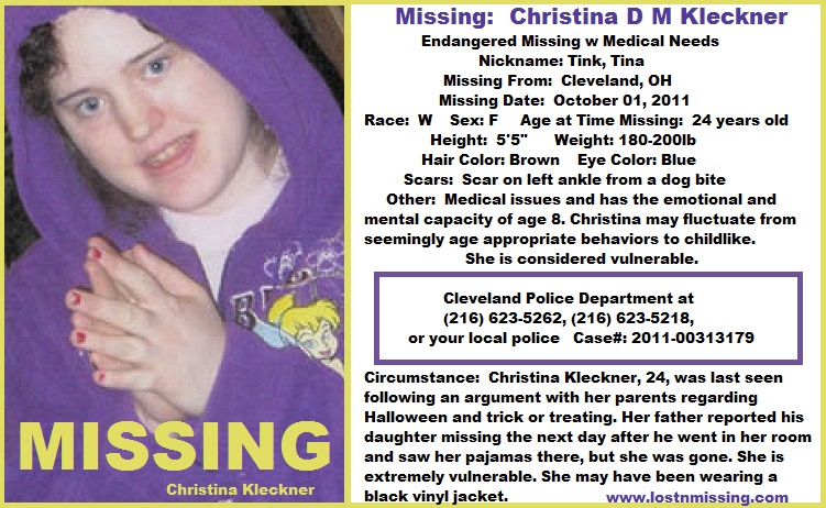 Christina Kleckner MISSING - Cleve Ohio since 2011- Special Needs - Copy (3)