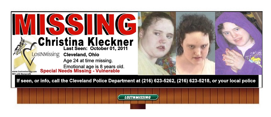 Christina Kleckner MISSING w Spc Needs from Cleveland OH since Oct 01 2011