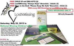 Free Child ID Kits & Bracelets with $20 Donation THIS WEEKKEND!