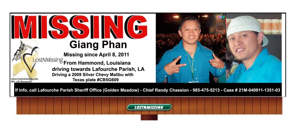 Giang Phan missing since April 08 2011 in New Orleans LA