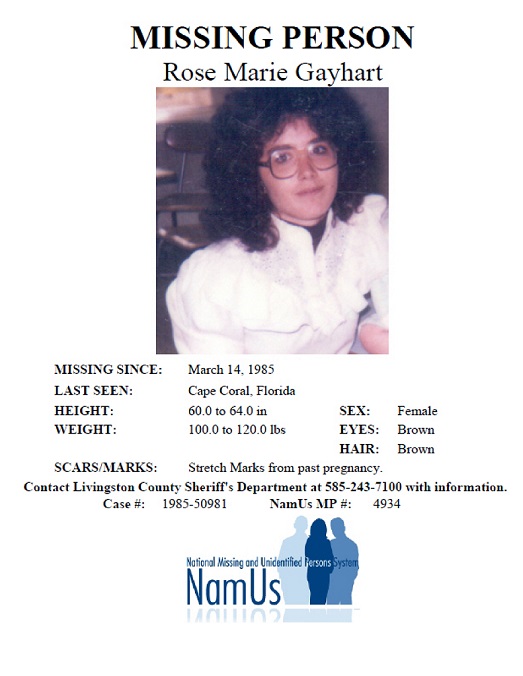 Rose Marie Gayhart - Unsolved Missing - 1985 - Florida Namus
