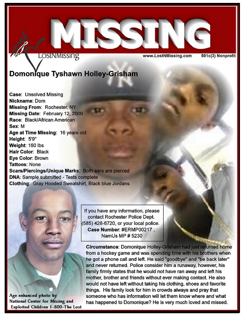 Dom Holley-Grisham MISSING since Feb 12 2009 from Rochester New York