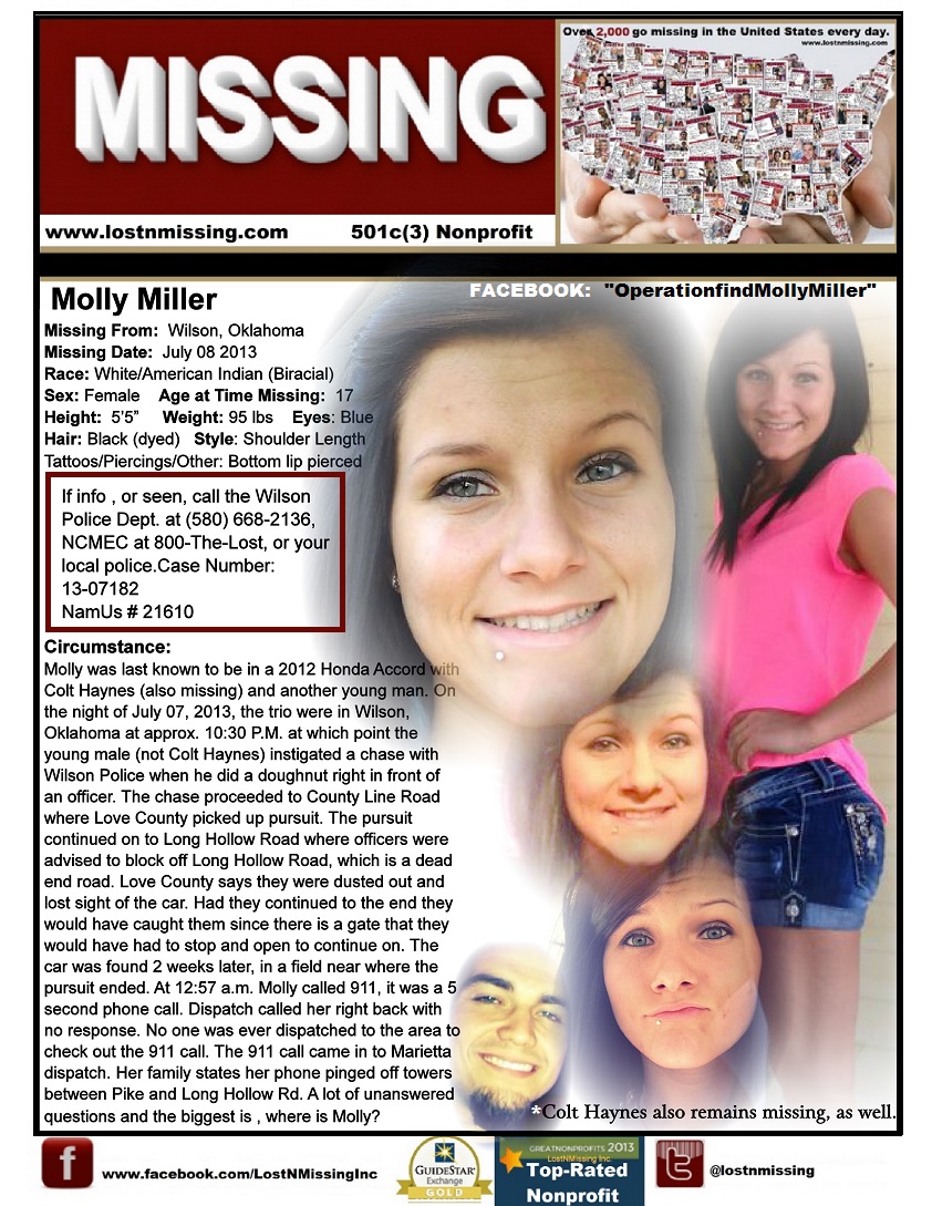 Molly Miller - 17 yrs old - MISSING - Wilson OK since July 08 2013