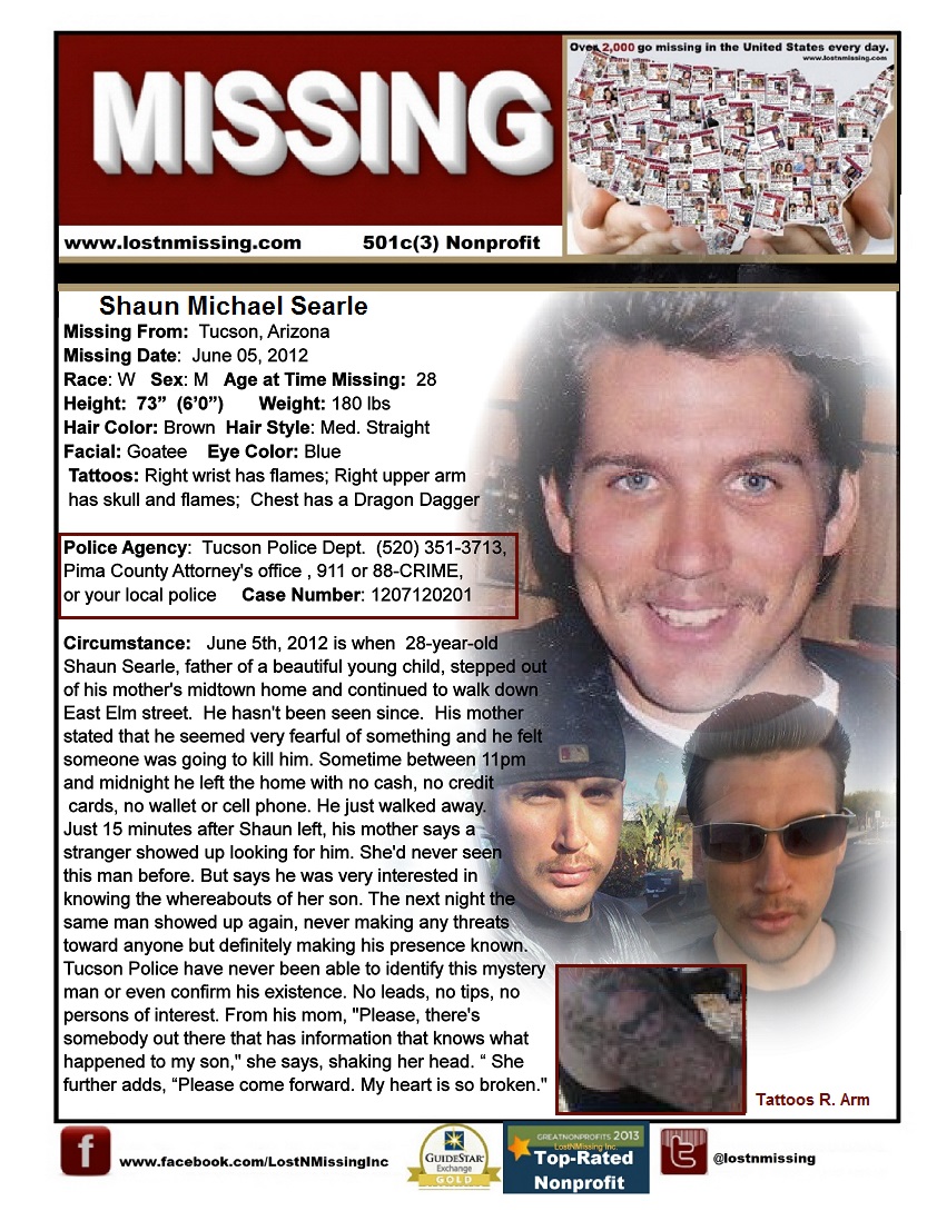 Shaun Searle 28 at time missing in 2012 - Tucson Arizona