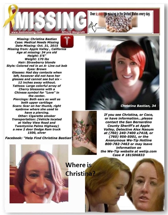 Christina Bastian Missing Oct. 31, 2015 - Apple Valley, CA