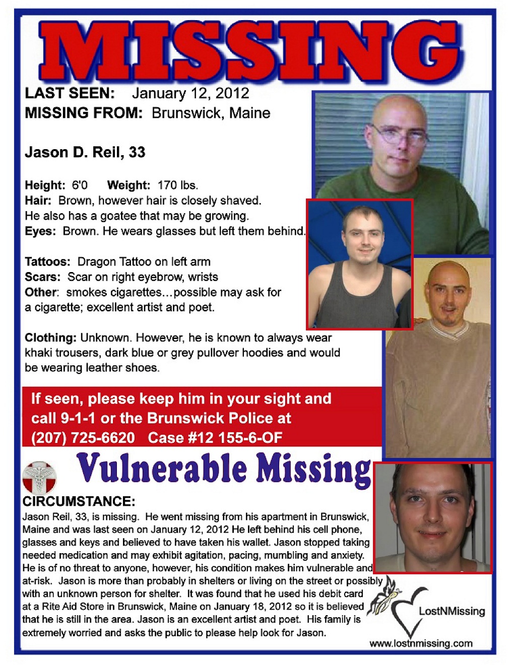 Jason Reil 33 VULNERABLE MISSING - Maine - 12Jan2012