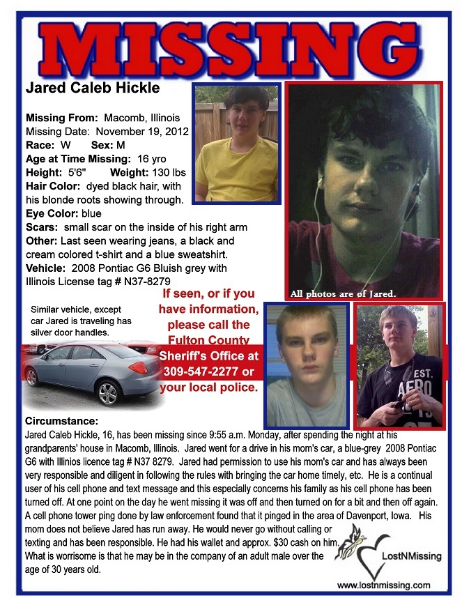 Jared Caleb Hickle 16 - MISSING - ILLINOIS - 19NOV2012