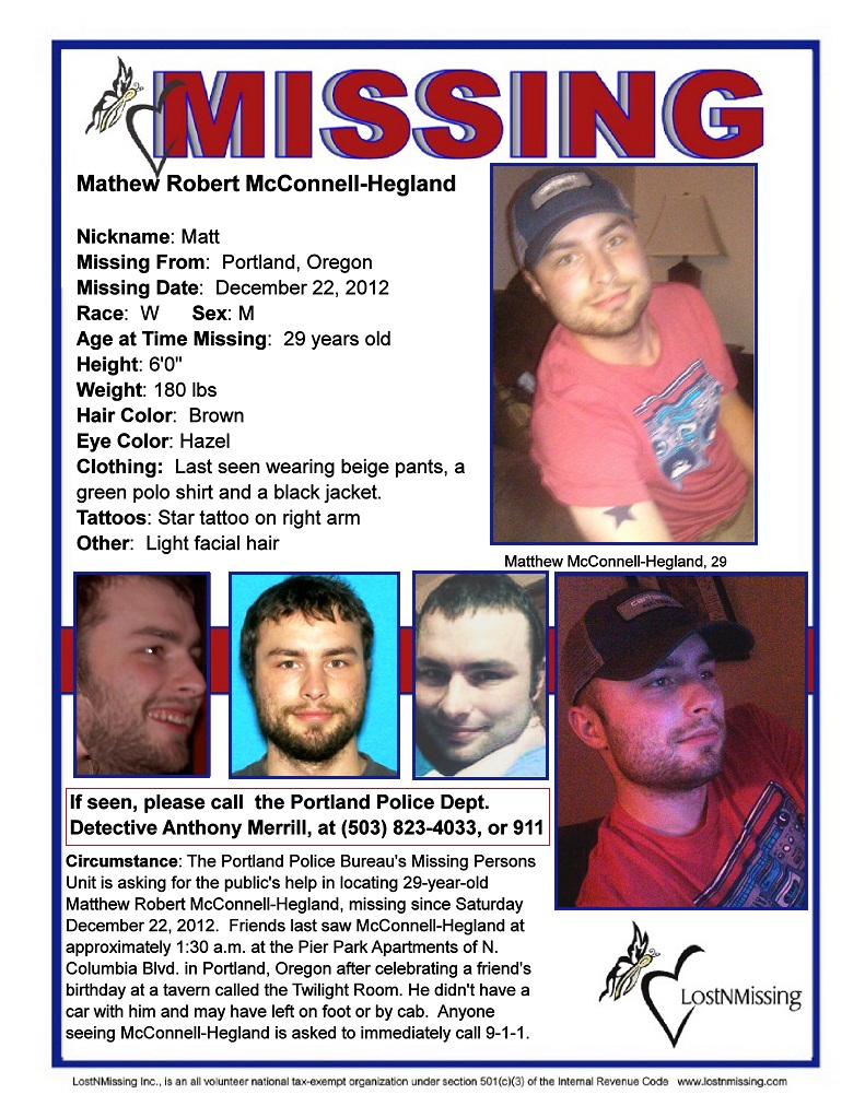 Matthew McConnell-Hegland - MISSING - 22DEC2012 - Oregon