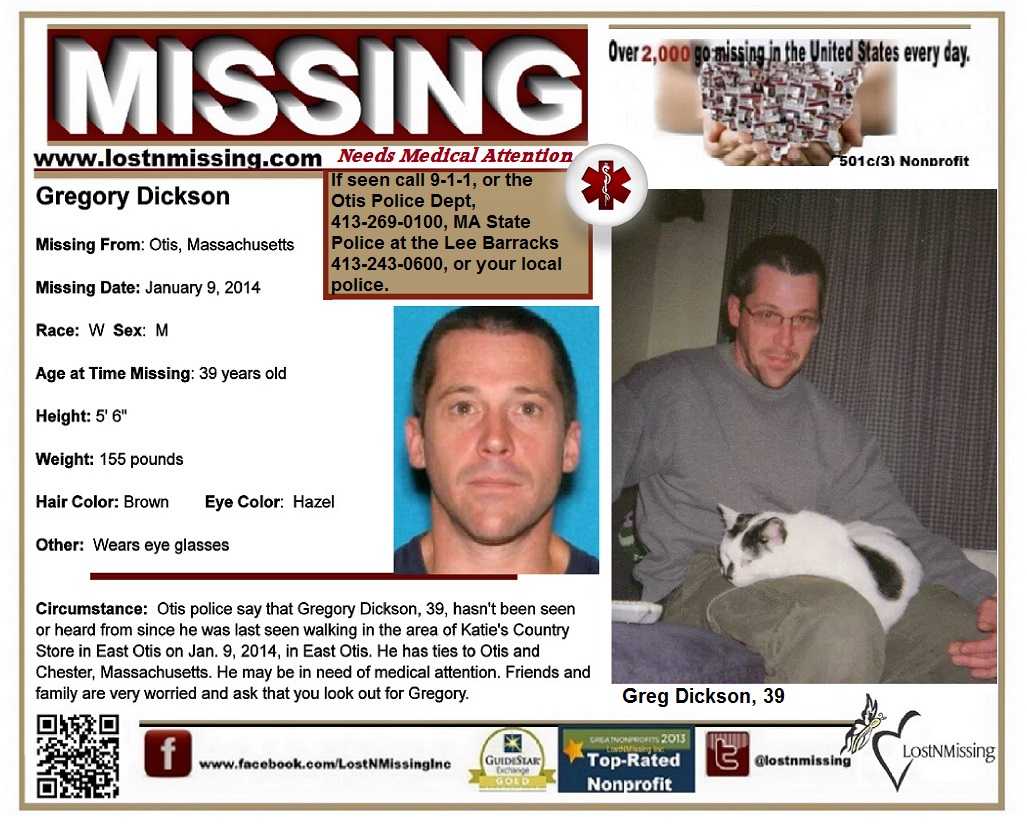 Gregory Dickson MISSING - Massachusetts - Jan 09 2014