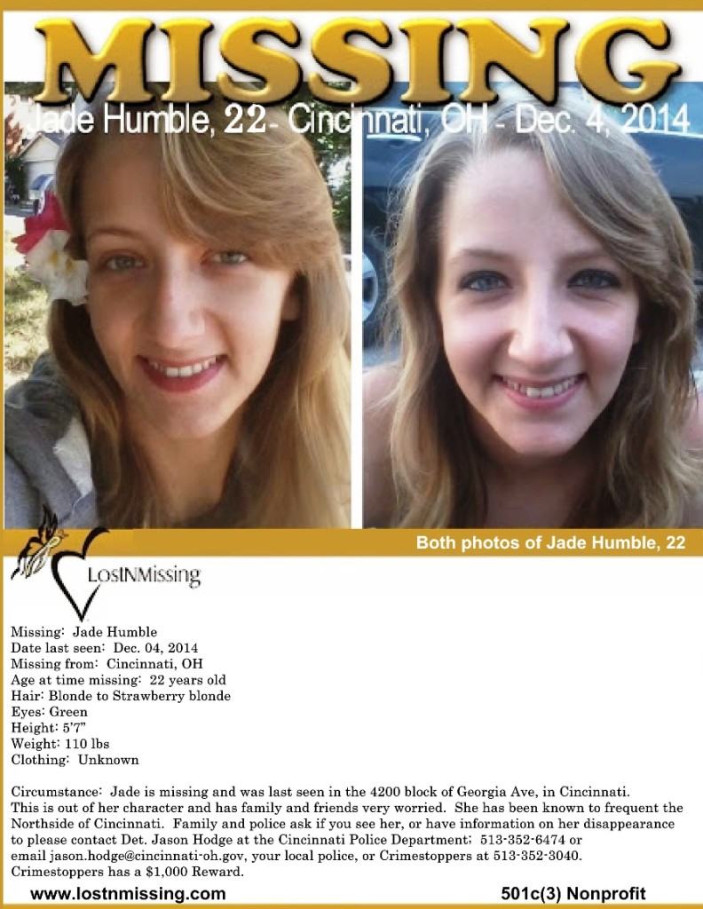 Jade Humble MISSING - Cincinnati OH since Dec 4 2014